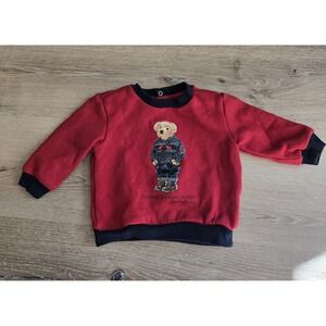 Polo Ralph Lauren Baby 6M Red Sweatshirt Polo Bear Black Trim Snaps